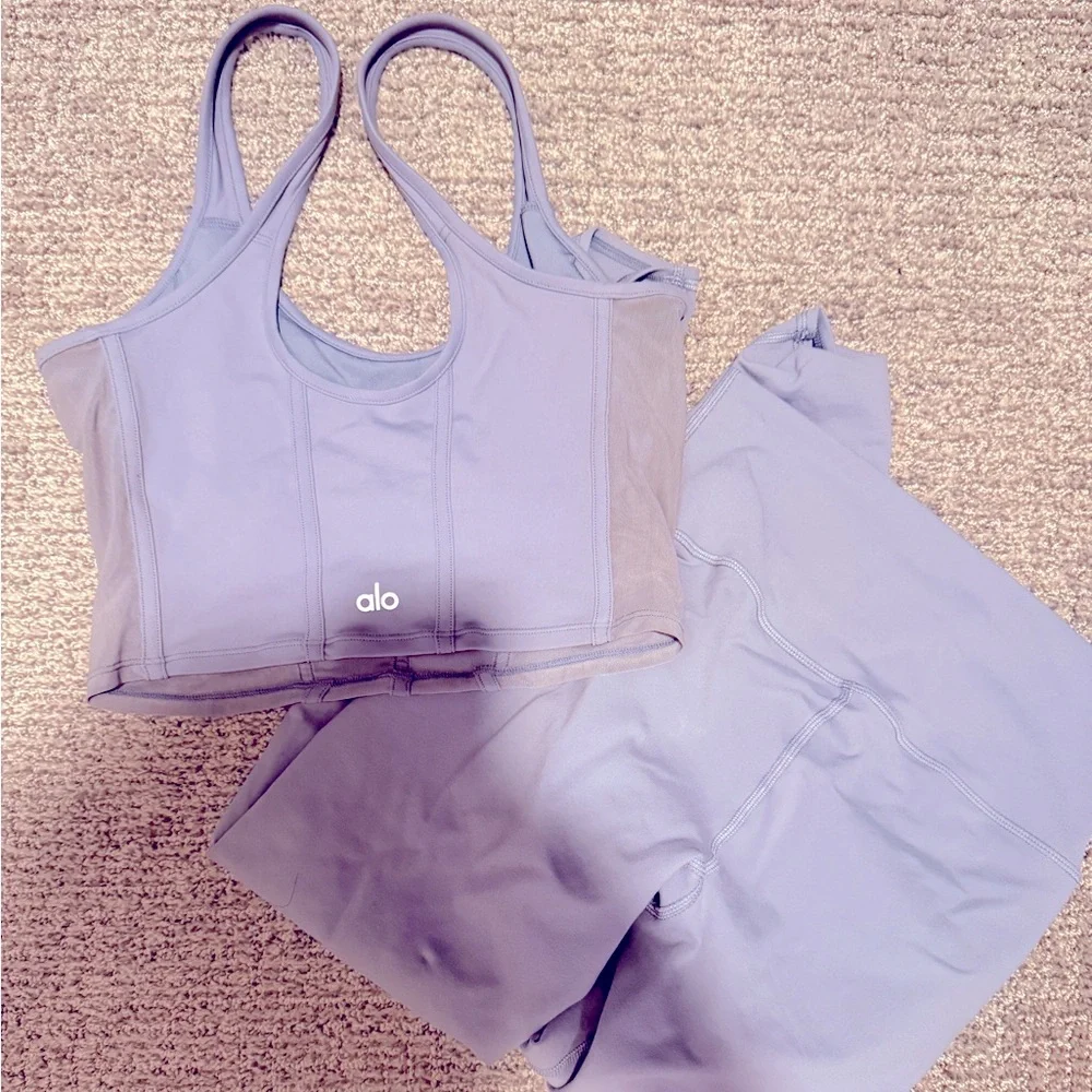 Alo yoga steel blue Airbrush mesh corset bra top (Bra tank top only)